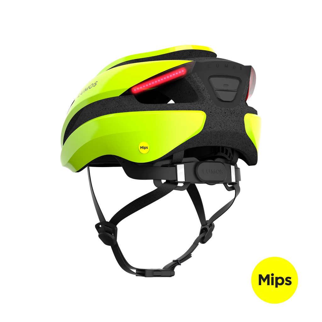 Lumos Ultra helmet | Electric Lime | Mips | Rear angled